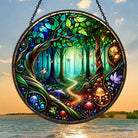 Enchanting Forest Scene Sun Catcher Decoration Stained Glass Window Hanging
