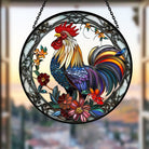 Farm Rooster Sun Catcher Decoration Stained Glass Window Hanging