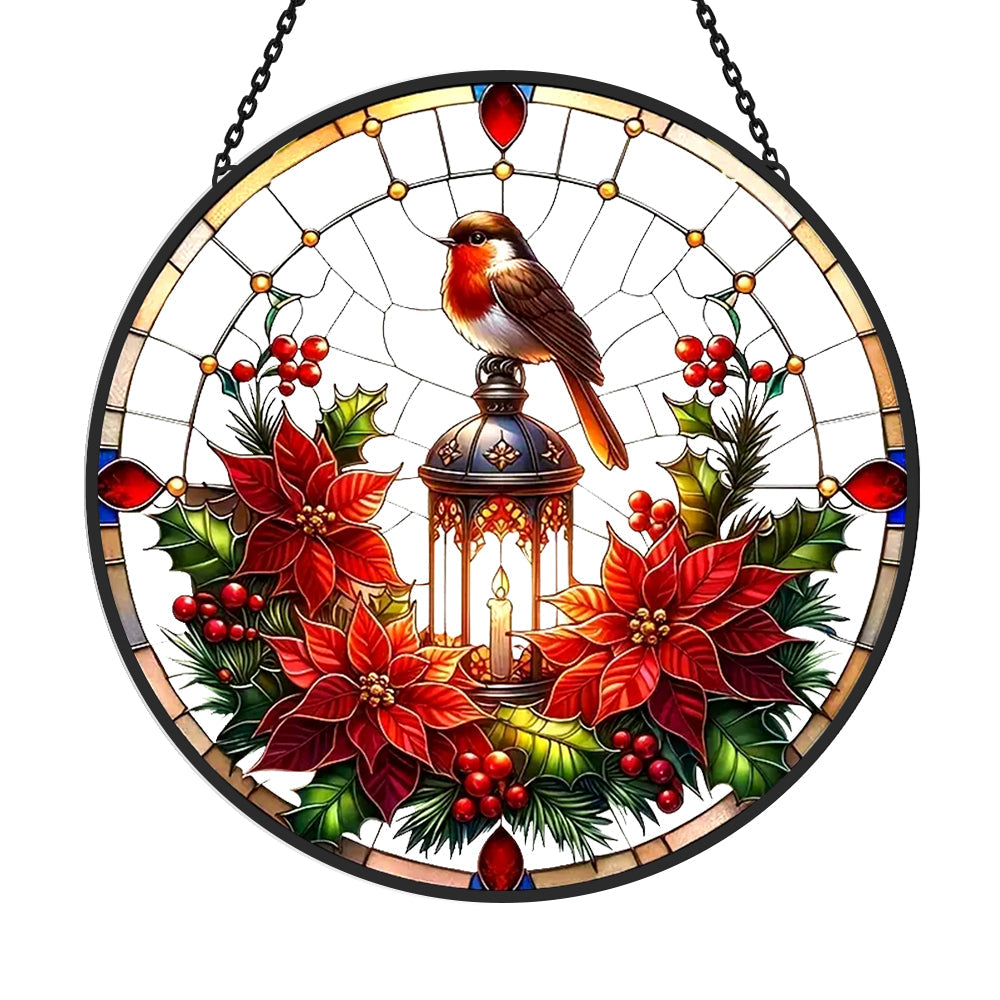 Festive Birds And Lanterns Sun Catcher Decoration Stained Glass Window Hanging