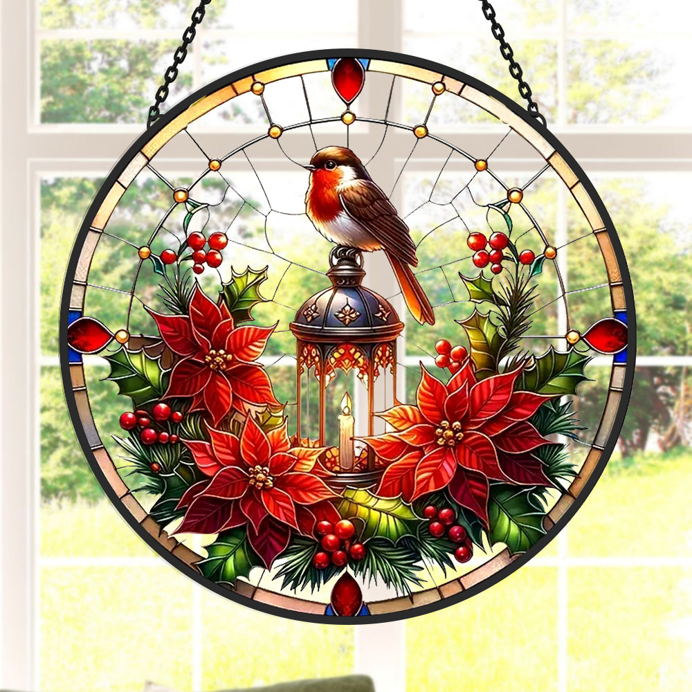 Festive Birds And Lanterns Sun Catcher Decoration Stained Glass Window Hanging
