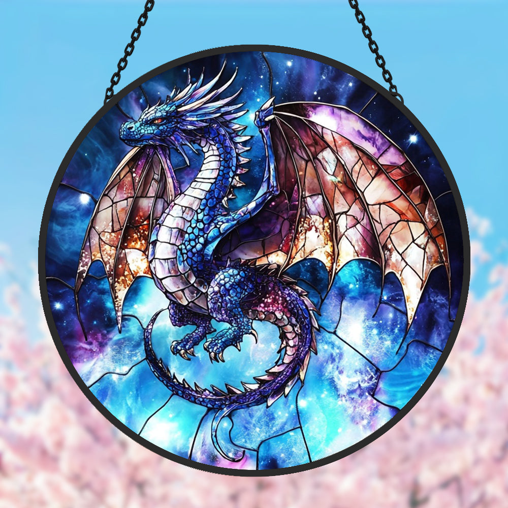 Flying Dragon Sun Catcher Decoration Stained Glass Window Hanging