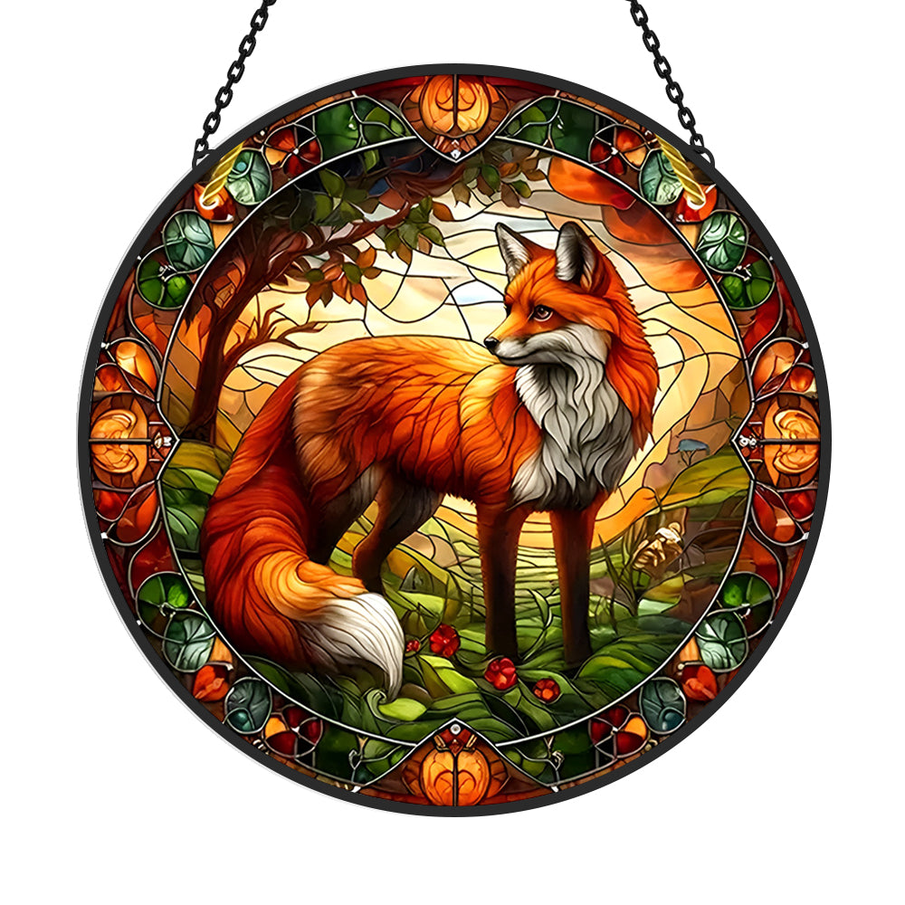 Fox Sun Catcher Decoration Stained Glass Window Hanging 