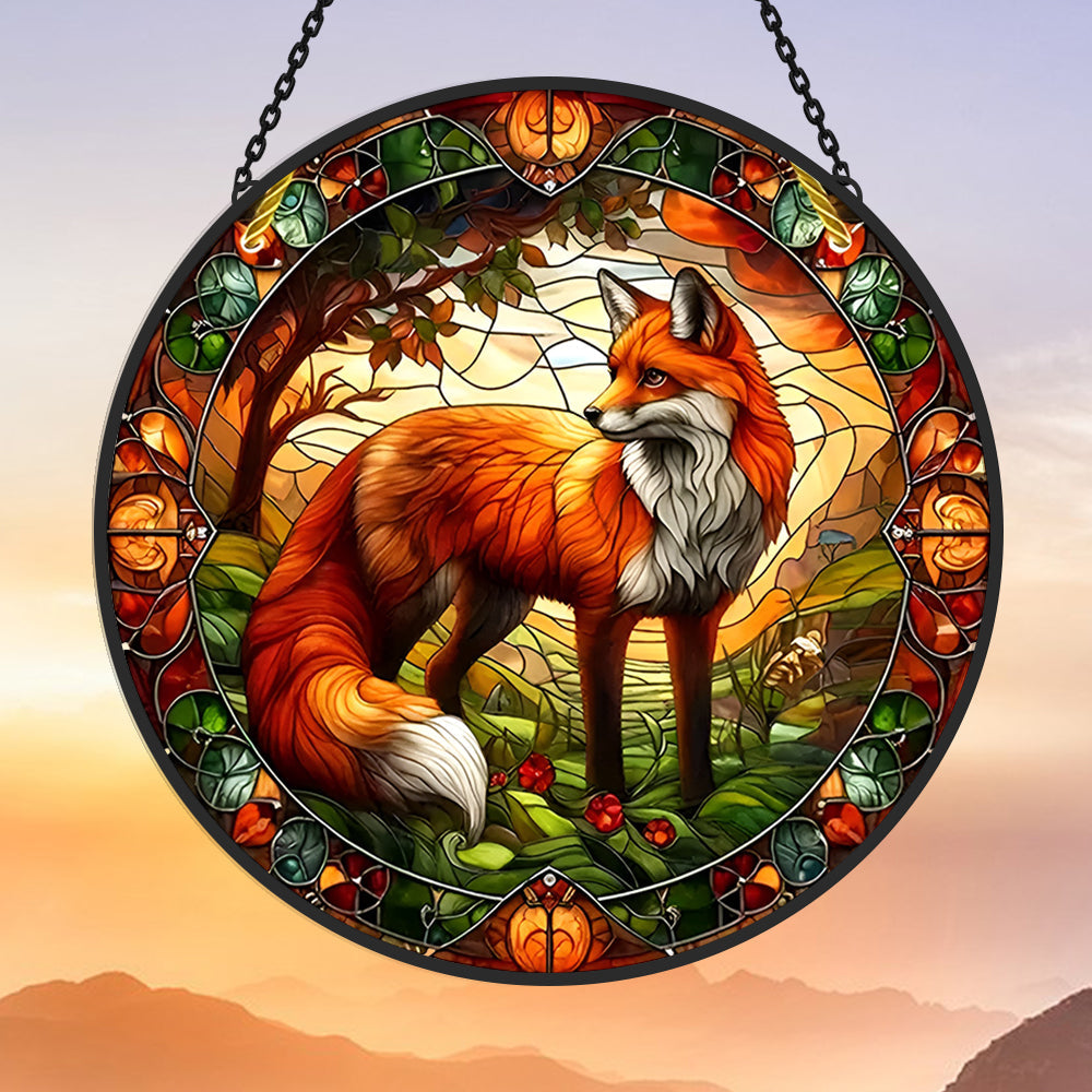 Fox Sun Catcher Decoration Stained Glass Window Hanging