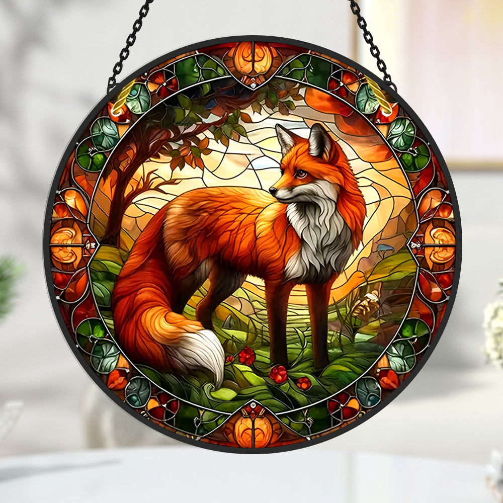 Fox Sun Catcher Decoration Stained Glass Window Hanging
