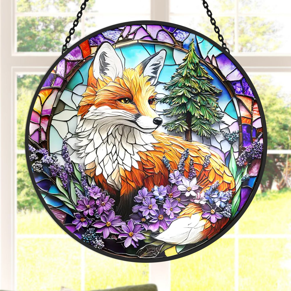Fox Sun Catcher Decoration Stained Glass Window Hanging