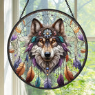 Gray Wolf Sun Catcher Decoration Stained Glass Window Hanging
