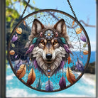 Gray Wolf Sun Catcher Decoration Stained Glass Window Hanging