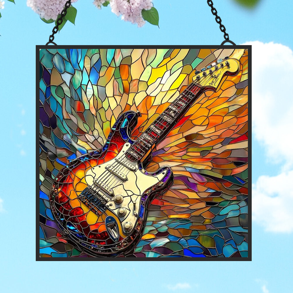 Guitar Sun Catcher Decoration Stained Glass Window Hanging