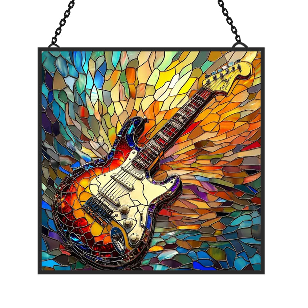 Guitar Sun Catcher Decoration Stained Glass Window Hanging
