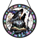 Halloween Witch and Black Cat Sun Catcher Decoration Stained Glass Window Hanging