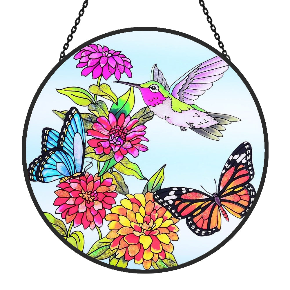 Hummingbird & Butterfly Sun Catcher Decoration Stained Glass Window Hanging