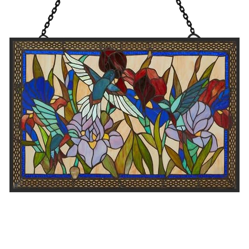 Hummingbird and Flowers Sun Catcher Decoration Stained Glass Window Hanging