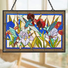 Hummingbird and Flowers Sun Catcher Decoration Stained Glass Window Hanging
