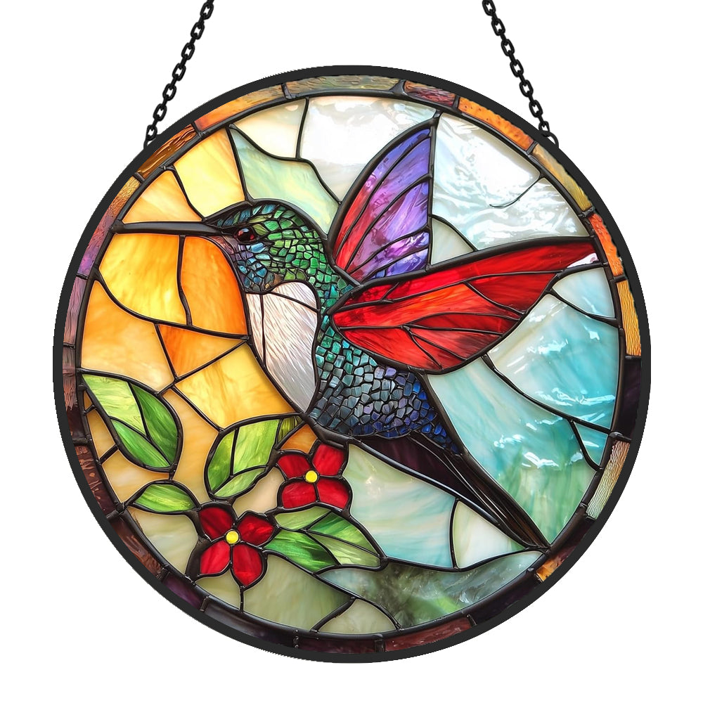 Hummingbirds Sun Catcher Decoration Stained Glass Window Hanging