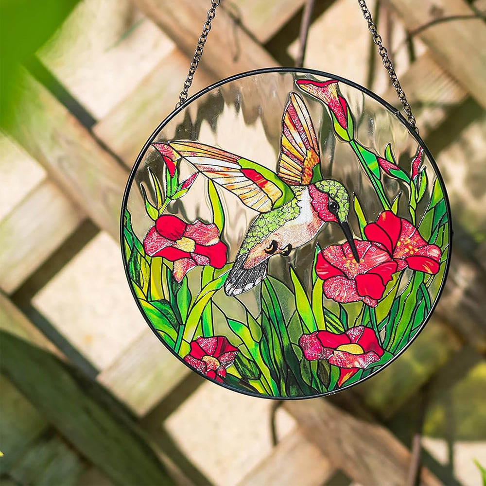Hummingbirds Sun Catcher Decoration Stained Glass Window Hanging