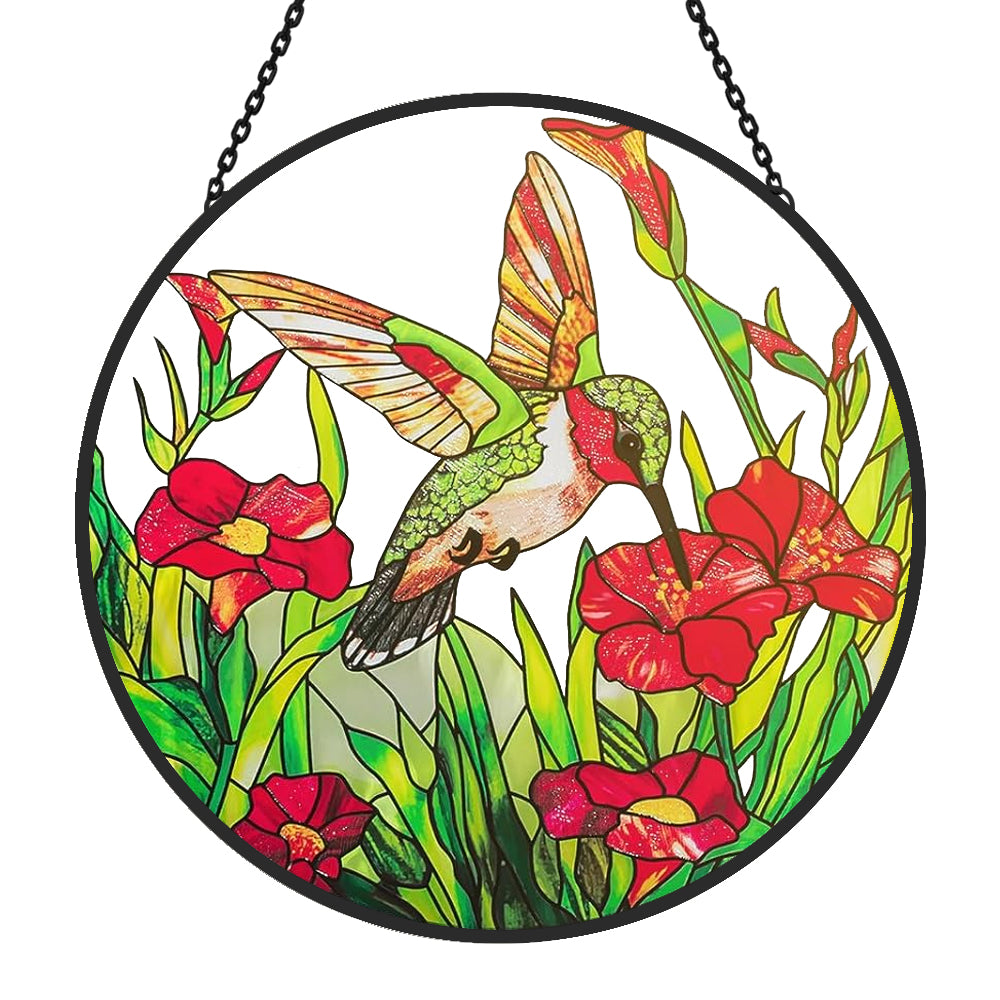 Hummingbirds Sun Catcher Decoration Stained Glass Window Hanging