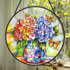 Hydrangea and Butterfly Sun Catcher Decoration Stained Glass Window Hanging