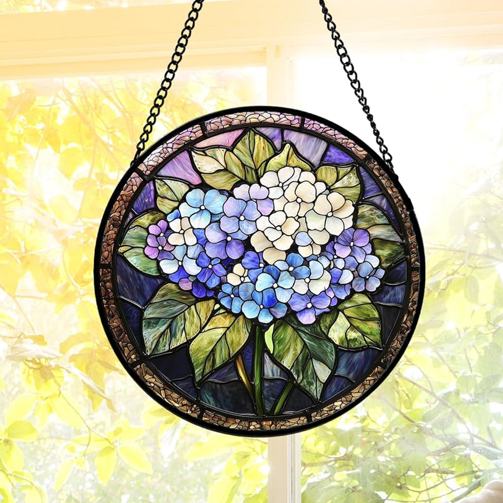 Hydrangea Flowers Sun Catcher Decoration Stained Glass Window Hanging
