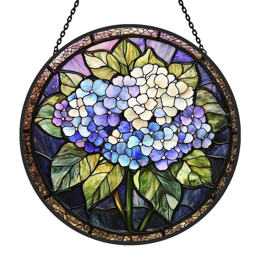 Hydrangea Flowers Sun Catcher Decoration Stained Glass Window Hanging
