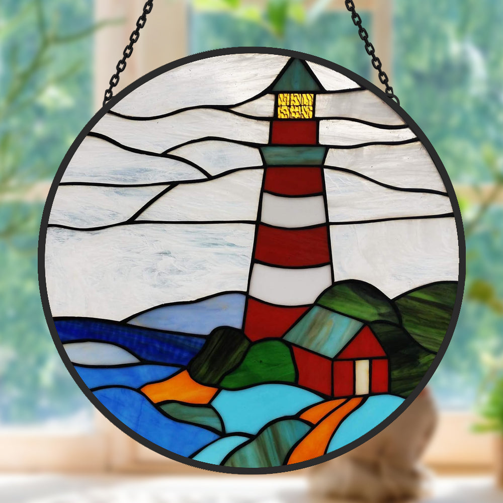 Lighthouse Sun Catcher Decoration Stained Glass Window Hanging