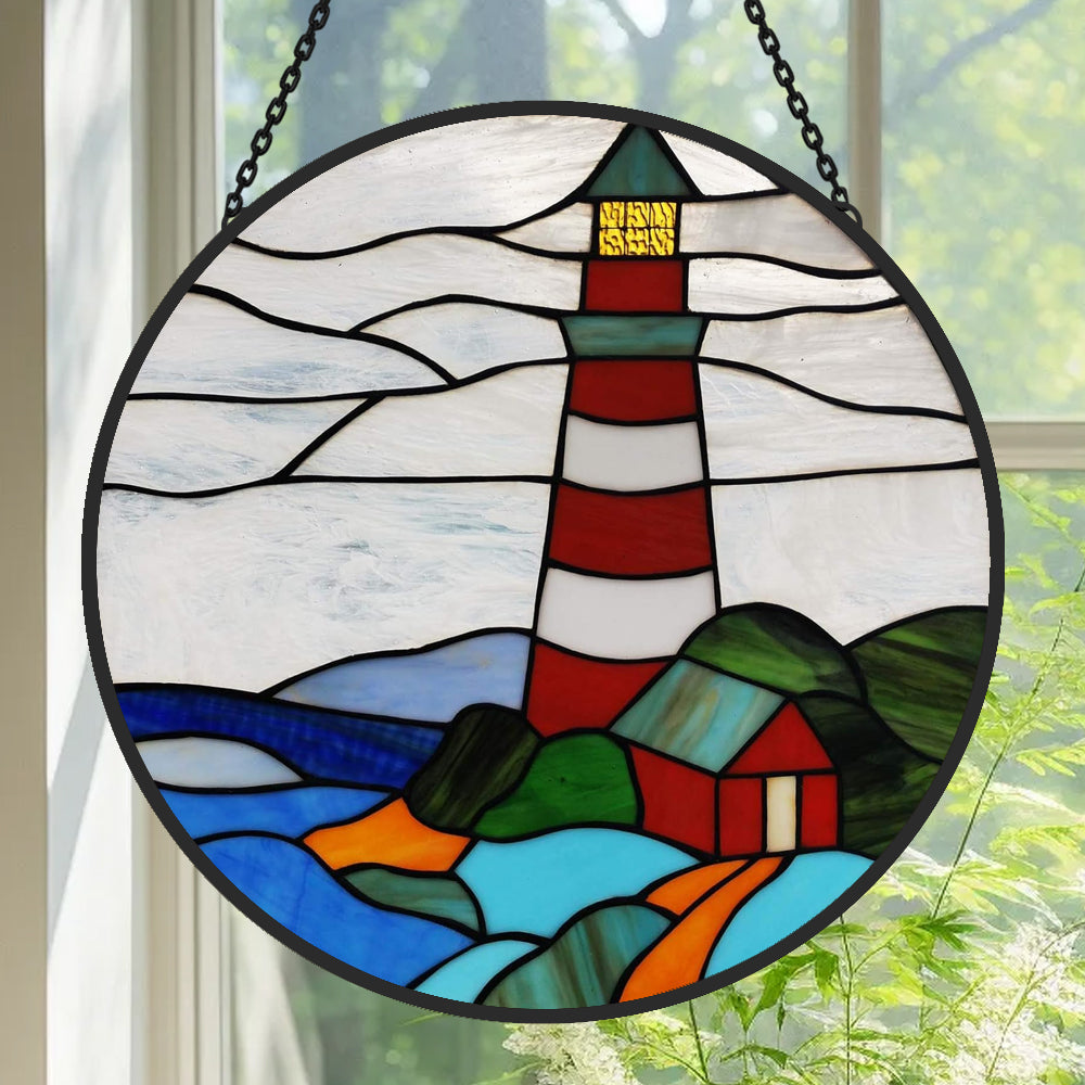 Lighthouse Sun Catcher Decoration Stained Glass Window Hanging