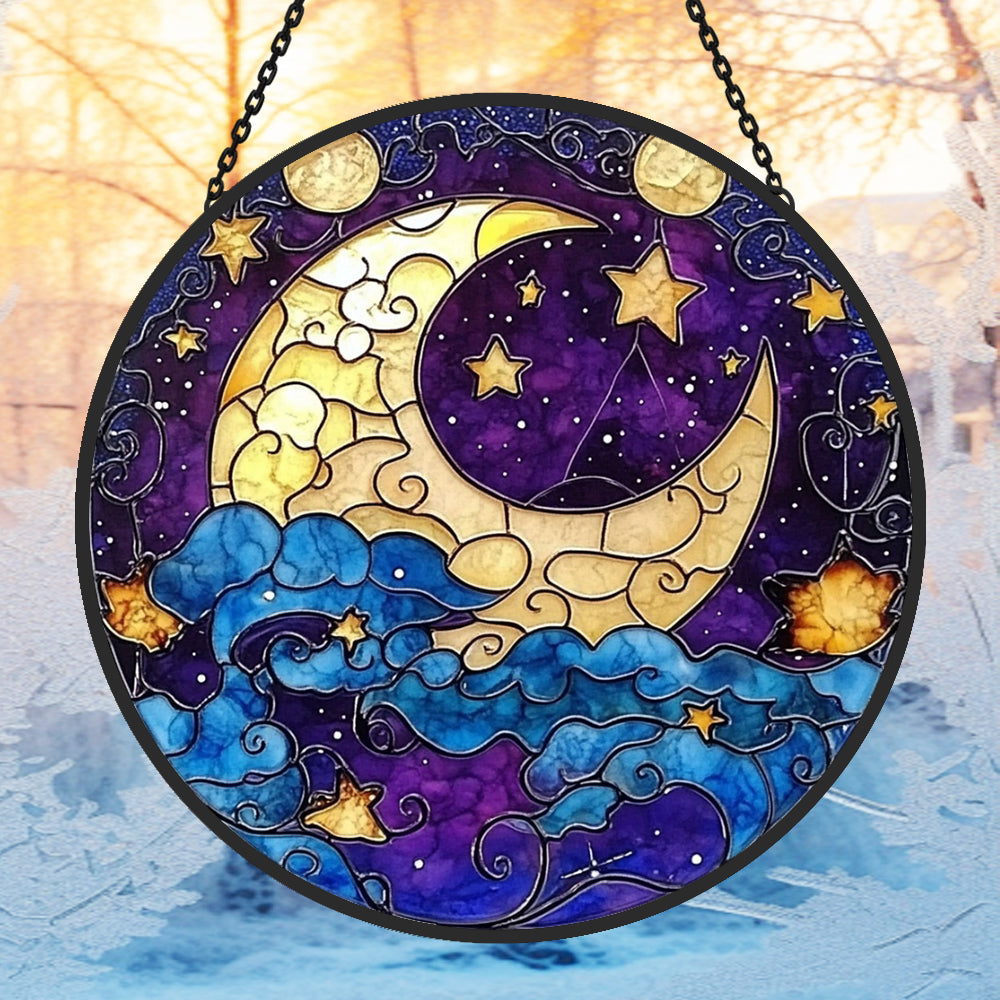 Moon Sun Catcher Decoration Stained Glass Window Hanging