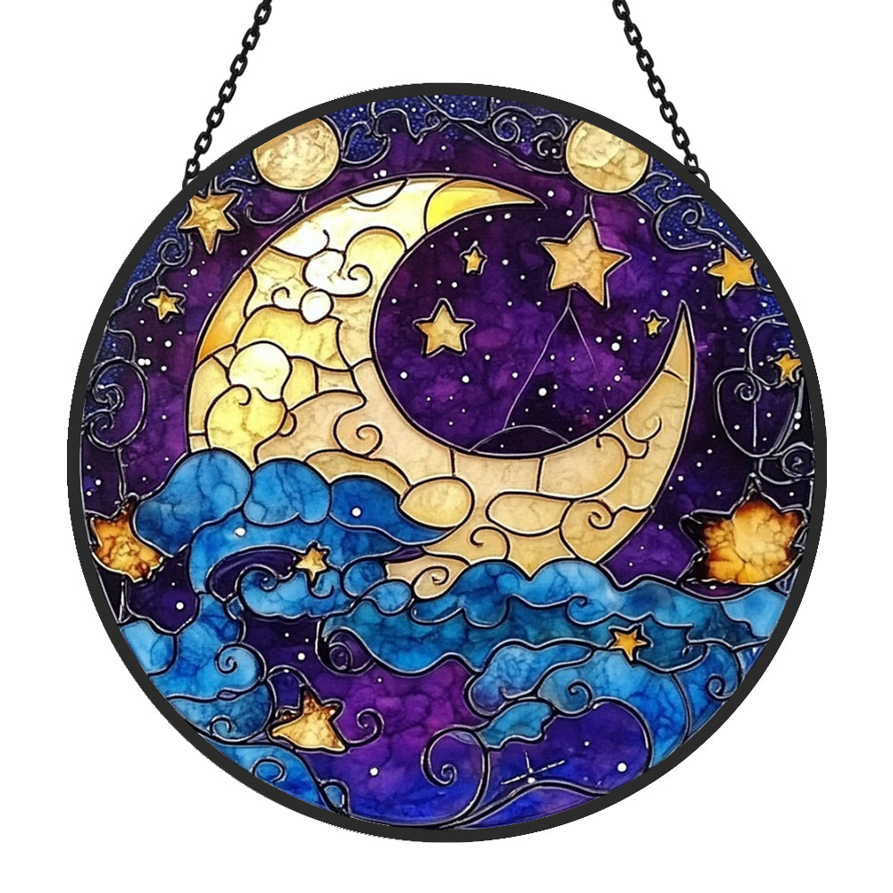 Moon Sun Catcher Decoration Stained Glass Window Hanging