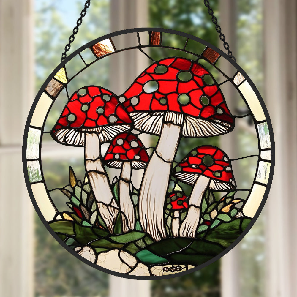 Mushroom Sun Catcher Decoration Stained Glass Window Hanging