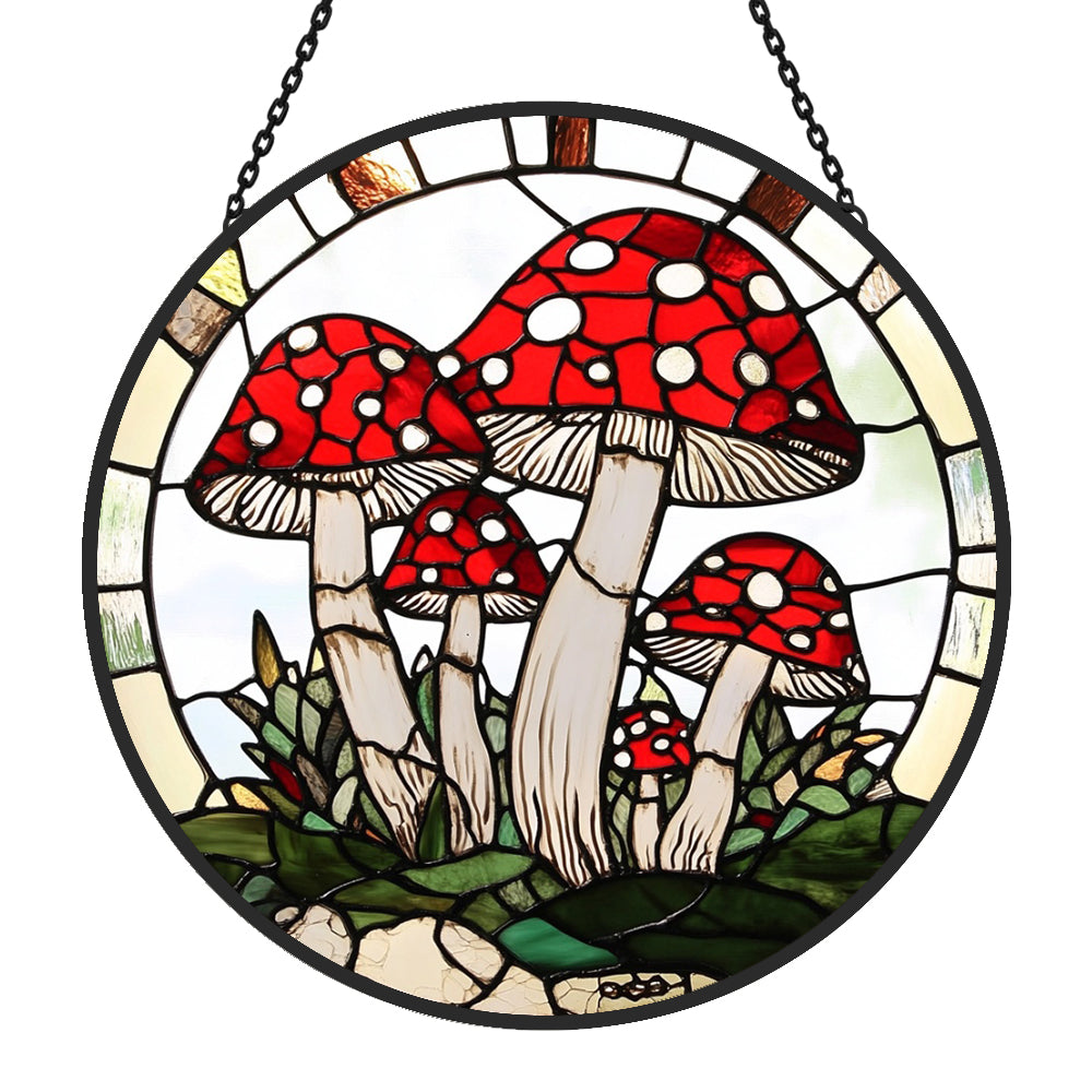 Mushroom Sun Catcher Decoration Stained Glass Window Hanging