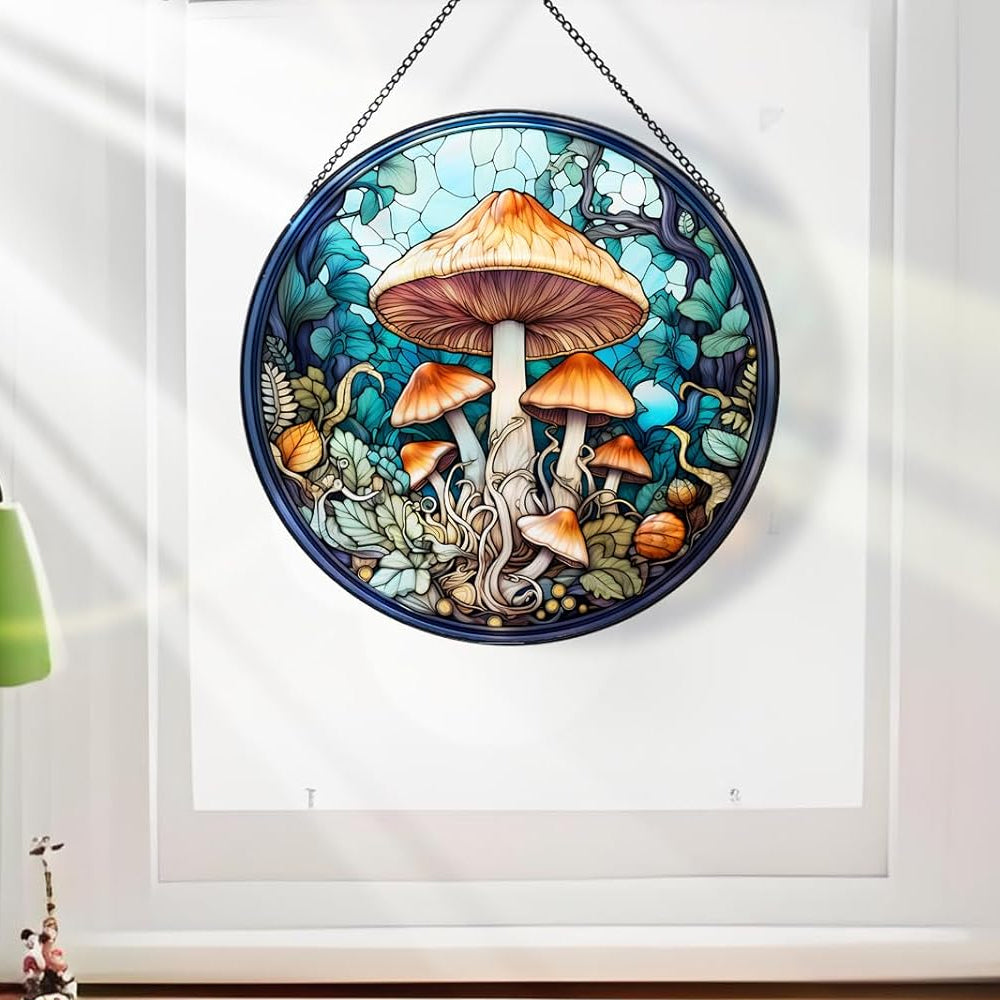 Mushroom Sun Catcher Decoration Stained Glass Window Hanging