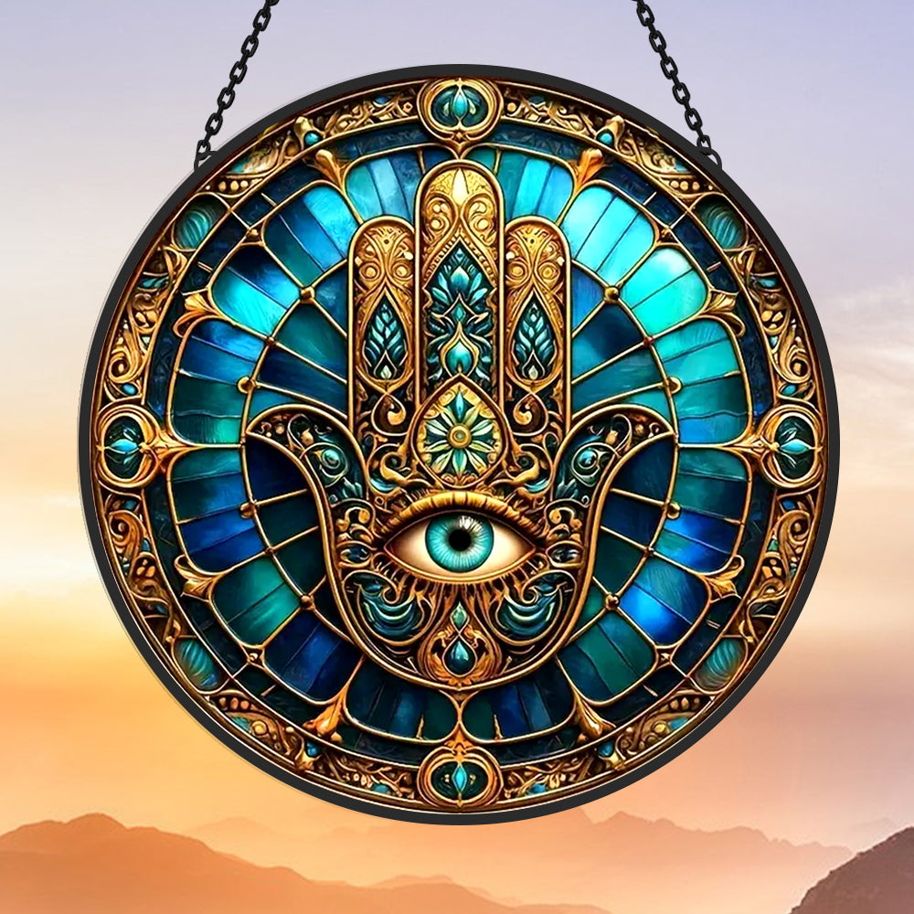 Mystical Wiccan Amulet Sun Catcher Decoration Stained Glass Window Hanging