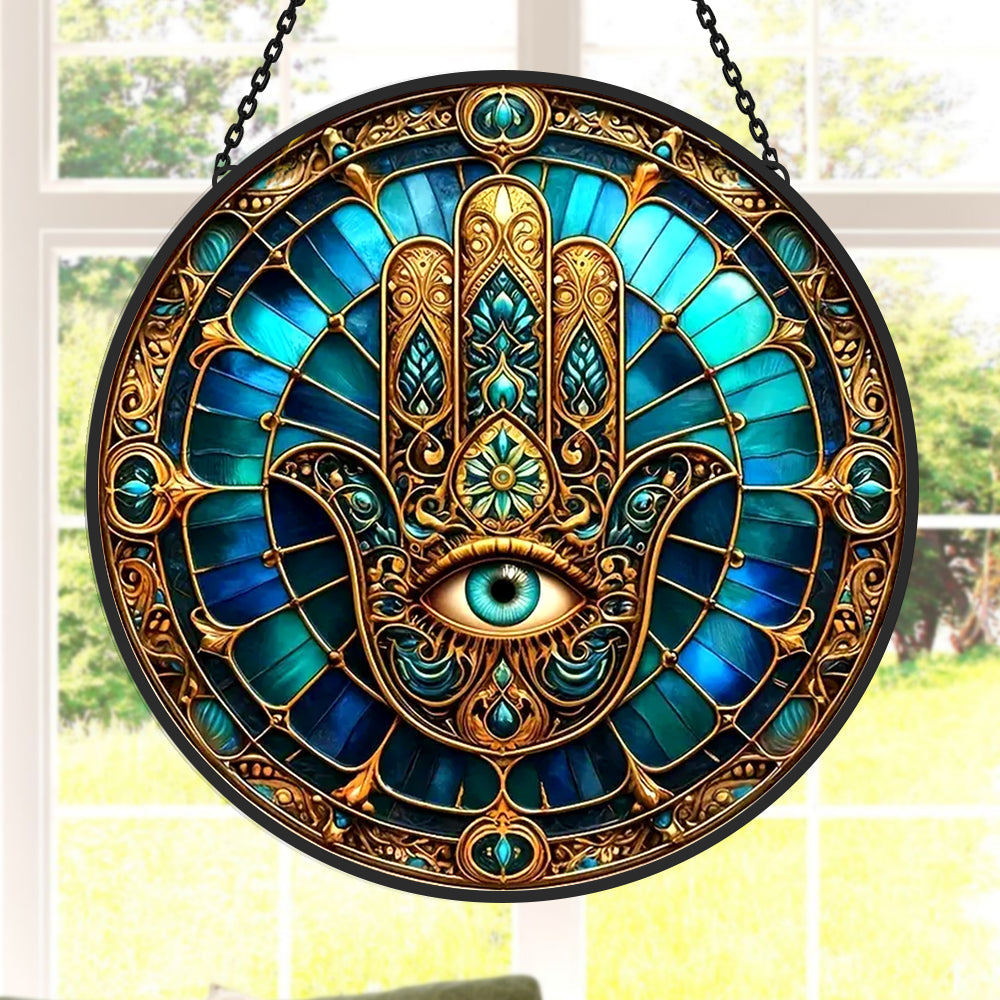 Mystical Wiccan Amulet Sun Catcher Decoration Stained Glass Window Hanging
