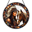 Native American Woman and Horse Sun Catcher Decoration Stained Glass Window Hanging