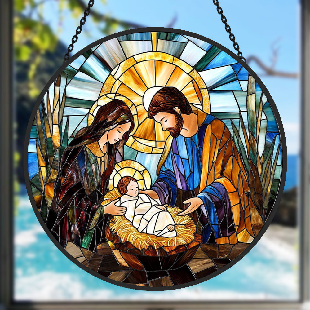 Nativity Scene Sun Catcher Decoration Stained Glass Window Hanging