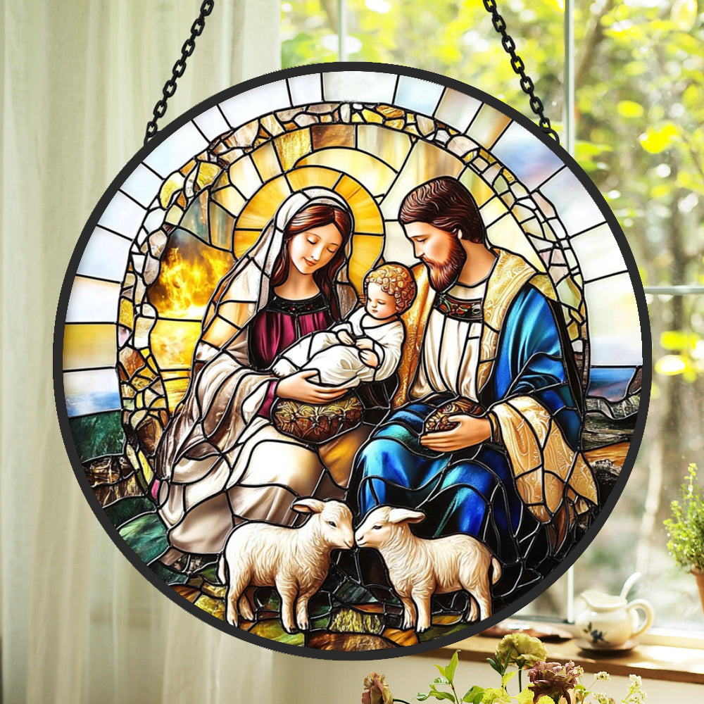 Nativity Scene Sun Catcher Decoration Stained Glass Window Hanging
