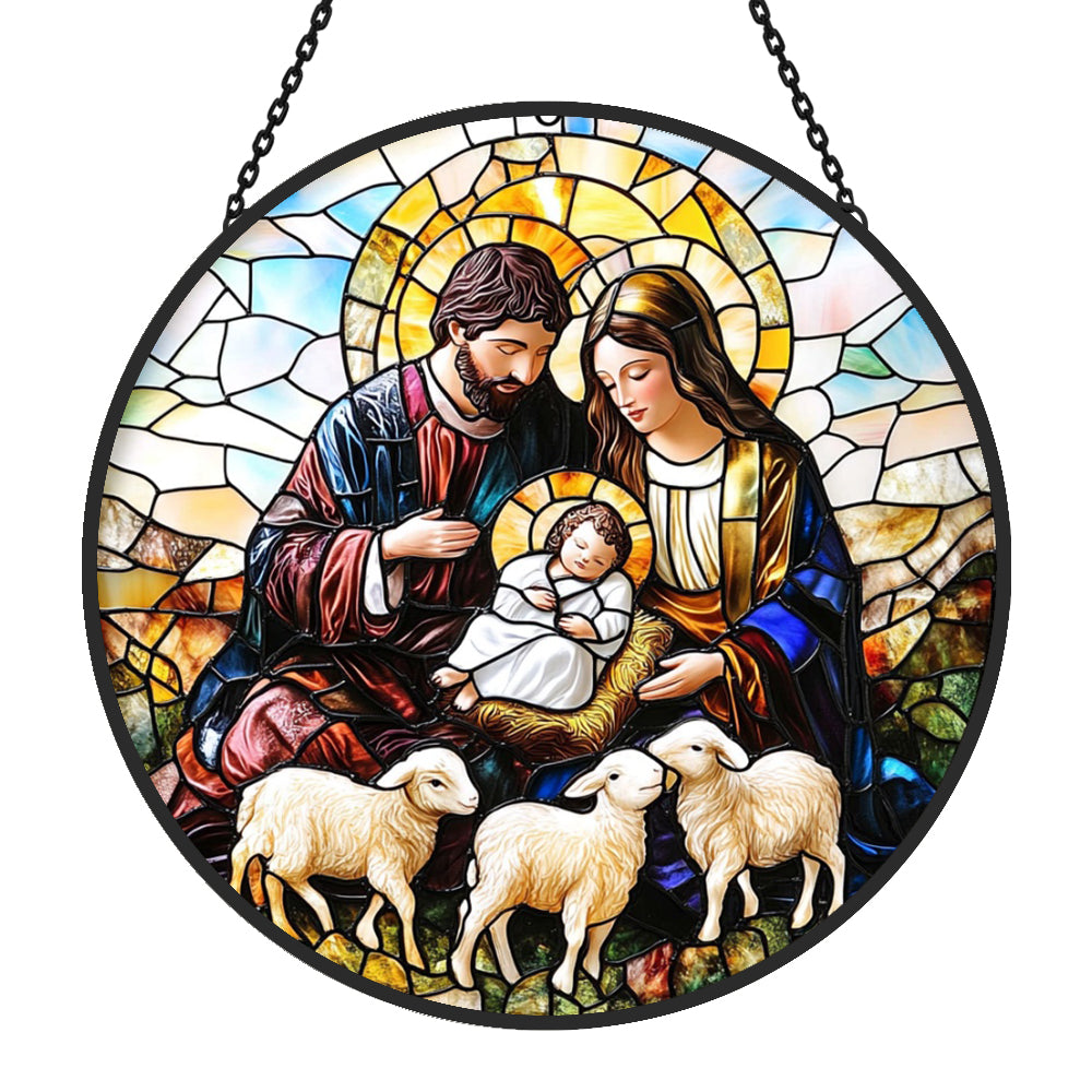 Nativity Scene Sun Catcher Decoration Stained Glass Window Hanging