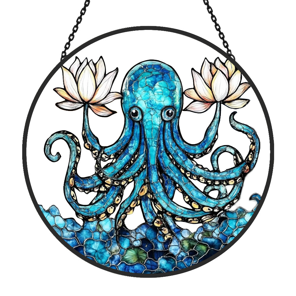 Octopus Sun Catcher Decoration Stained Glass Window Hanging
