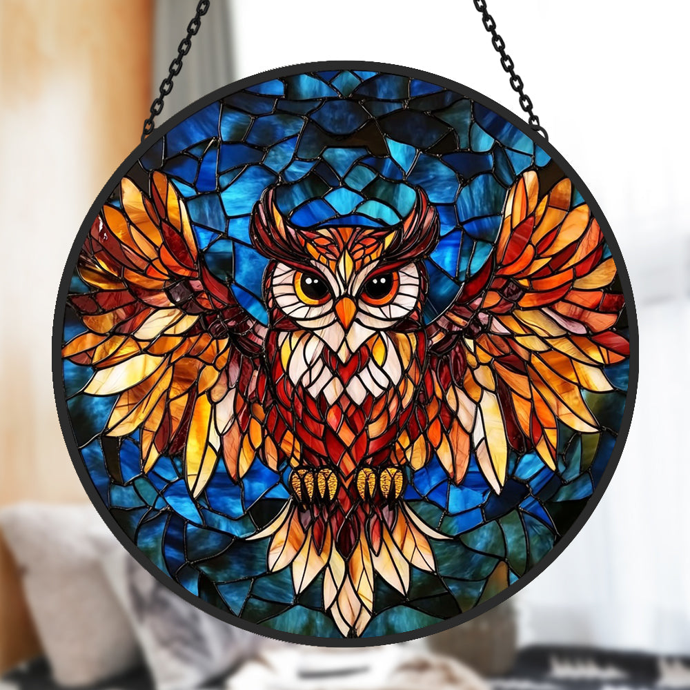 Owl Sun Catcher Decoration Stained Glass Window Hanging
