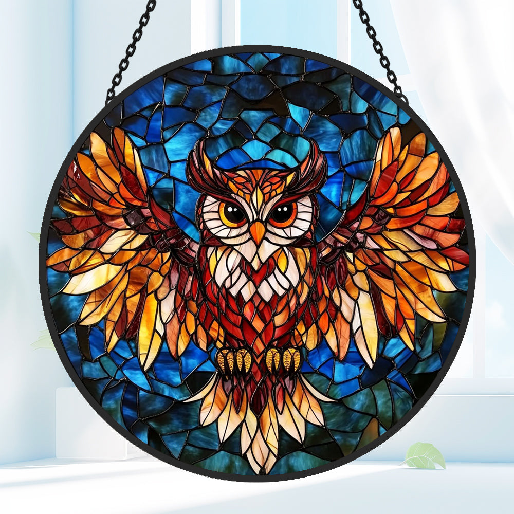 Owl Sun Catcher Decoration Stained Glass Window Hanging