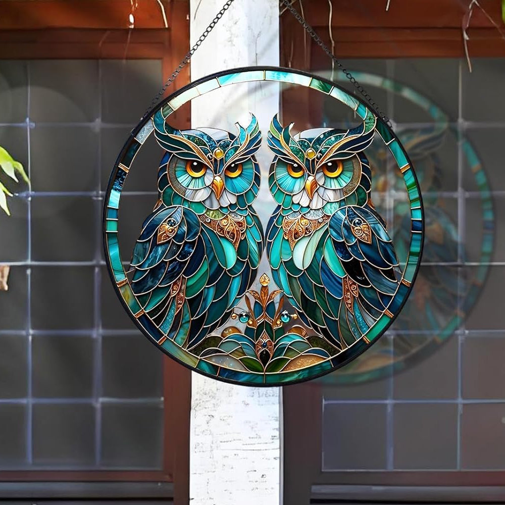 Owl Sun Catcher Decoration Stained Glass Window Hanging