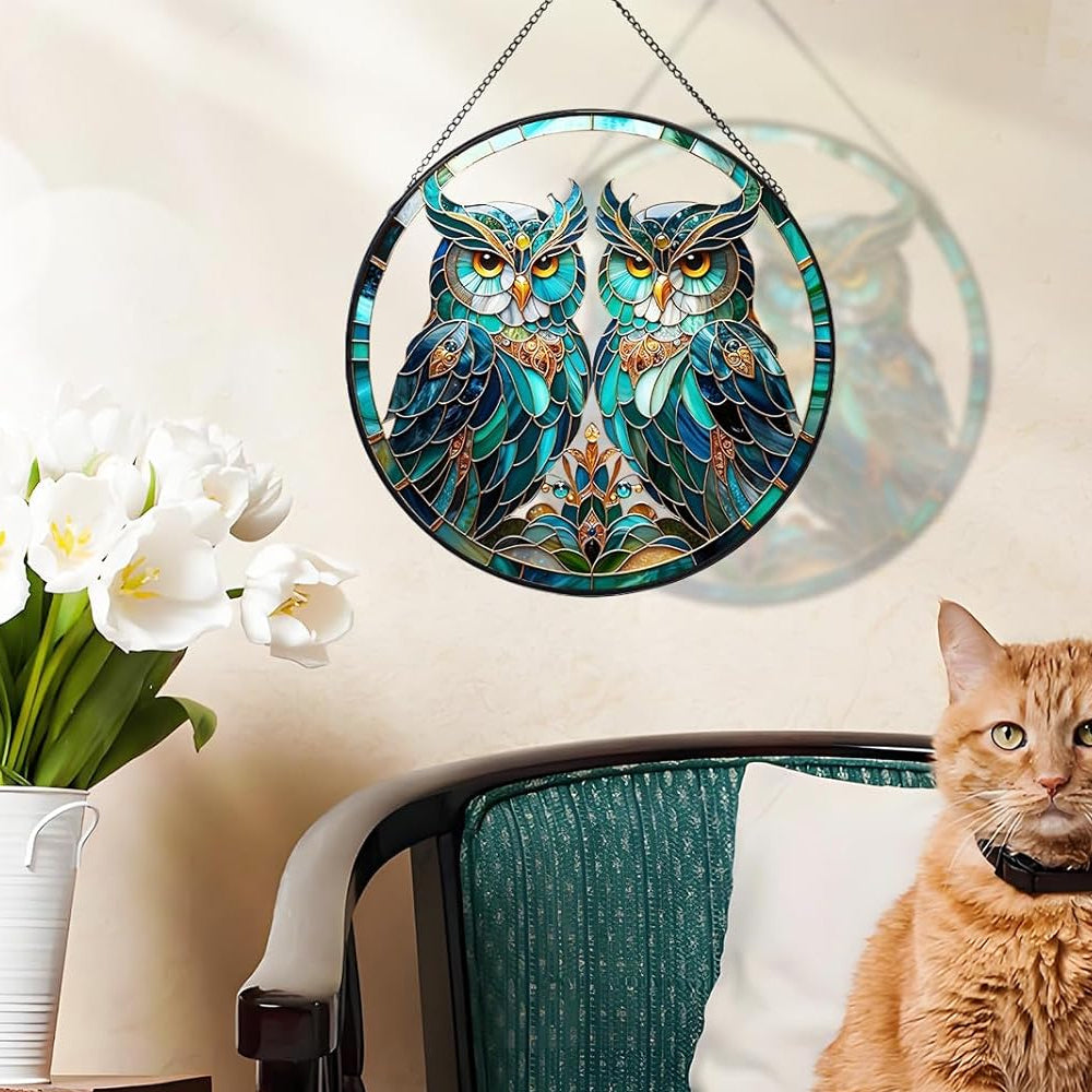 Owl Sun Catcher Decoration Stained Glass Window Hanging