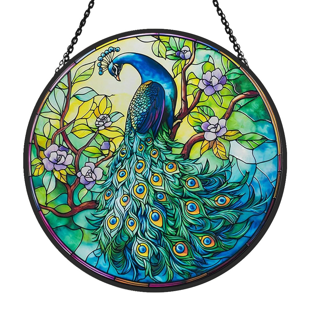 Peacock Sun Catcher Decoration Stained Glass Window Hanging