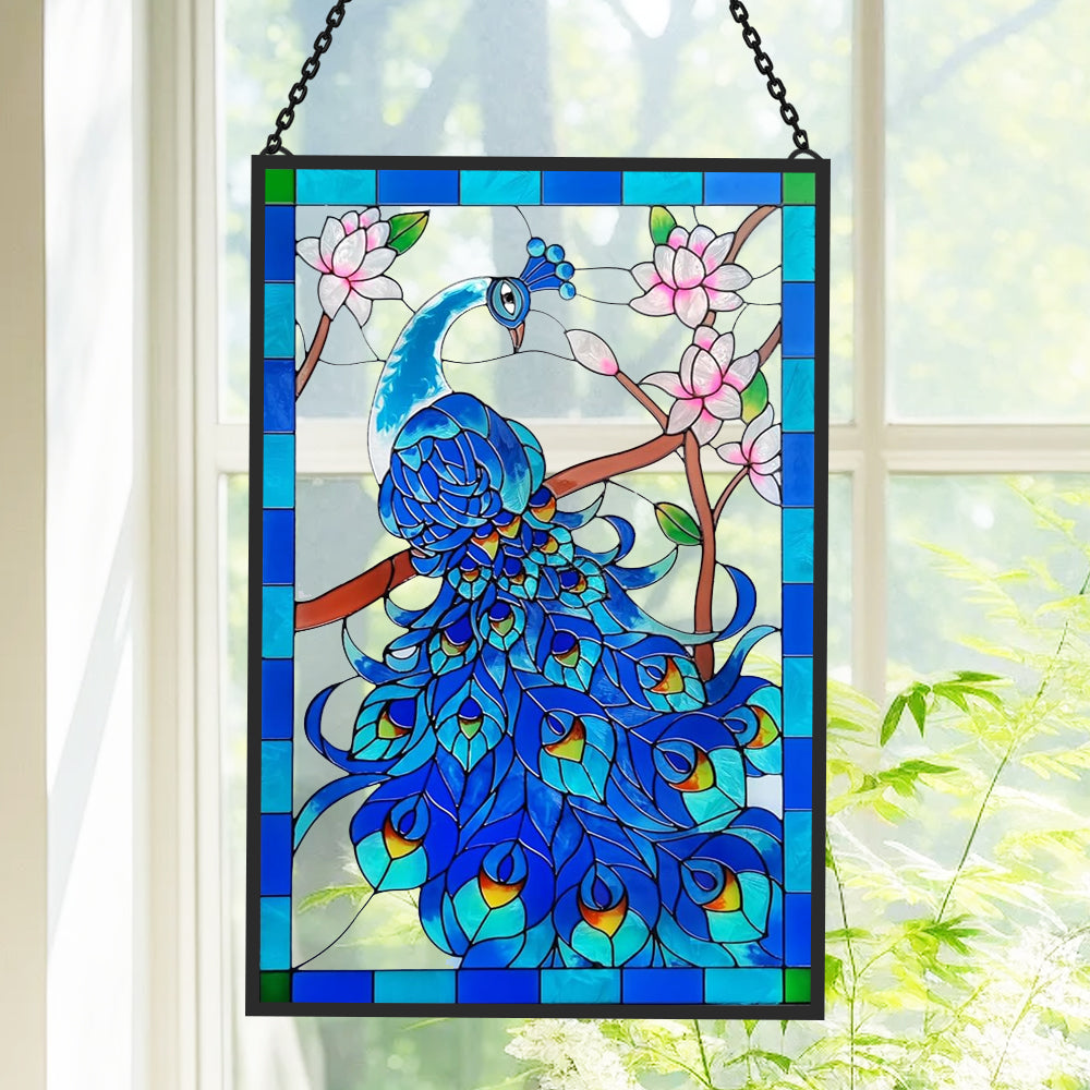 Peacock Sun Catcher Decoration Stained Glass Window Hanging
