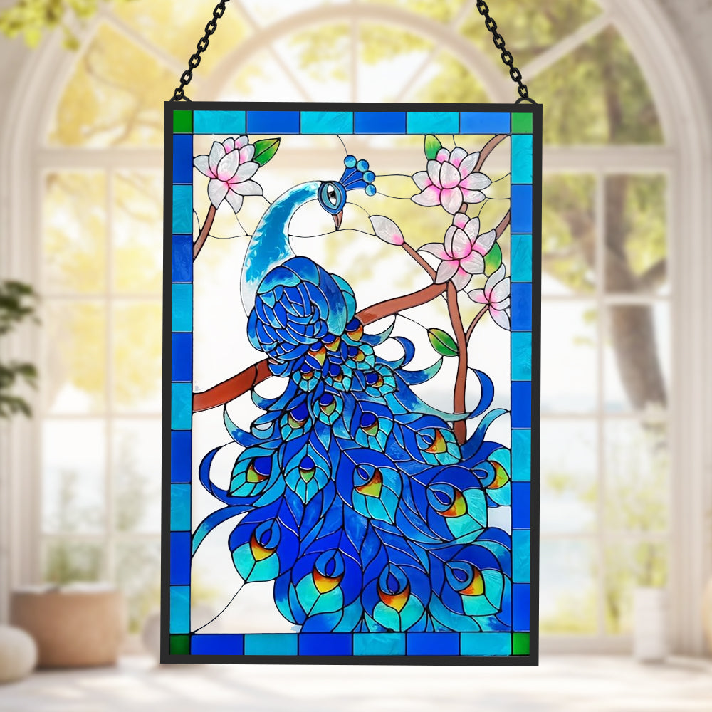 Peacock Sun Catcher Decoration Stained Glass Window Hanging