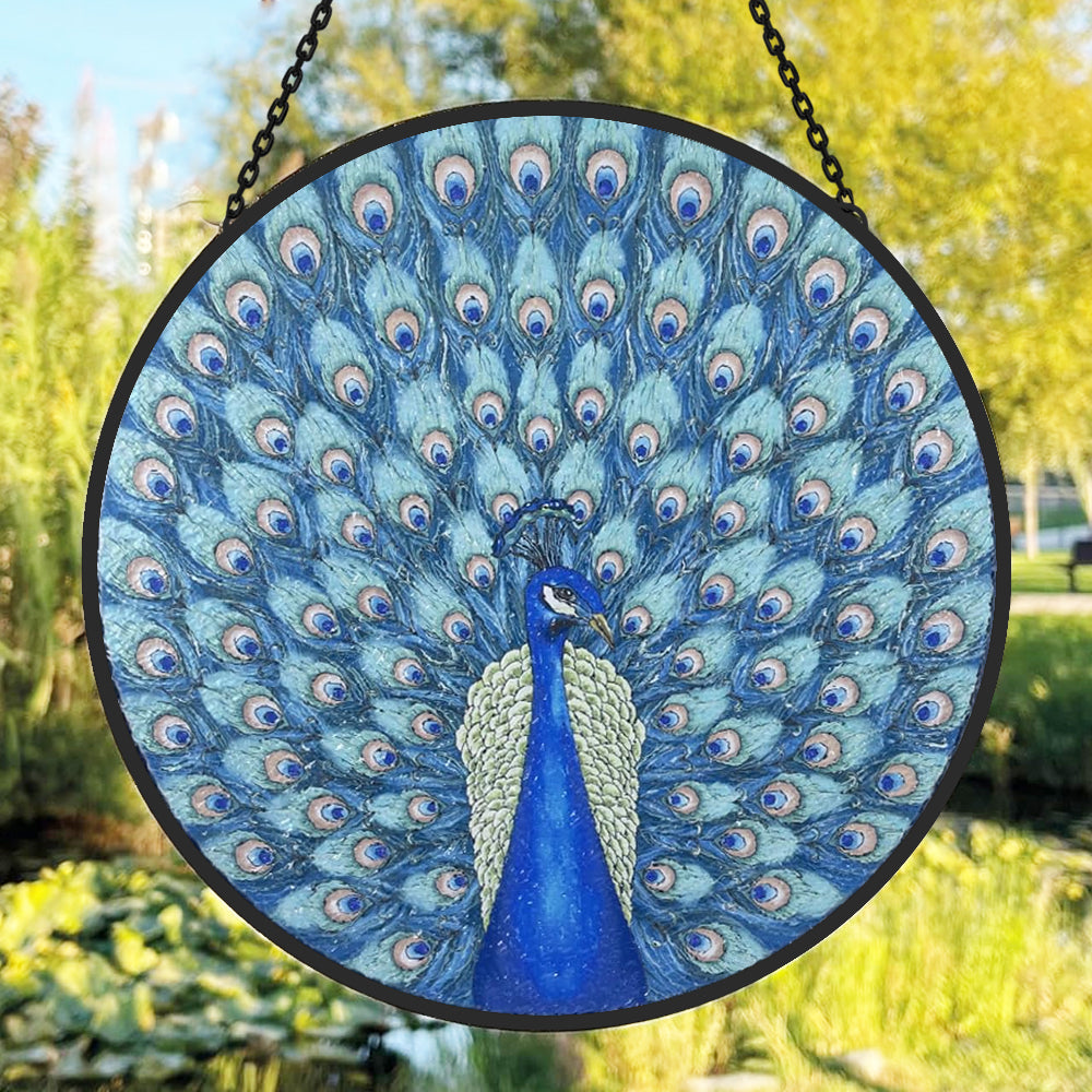 Peacock Sun Catcher Decoration Stained Glass Window Hanging