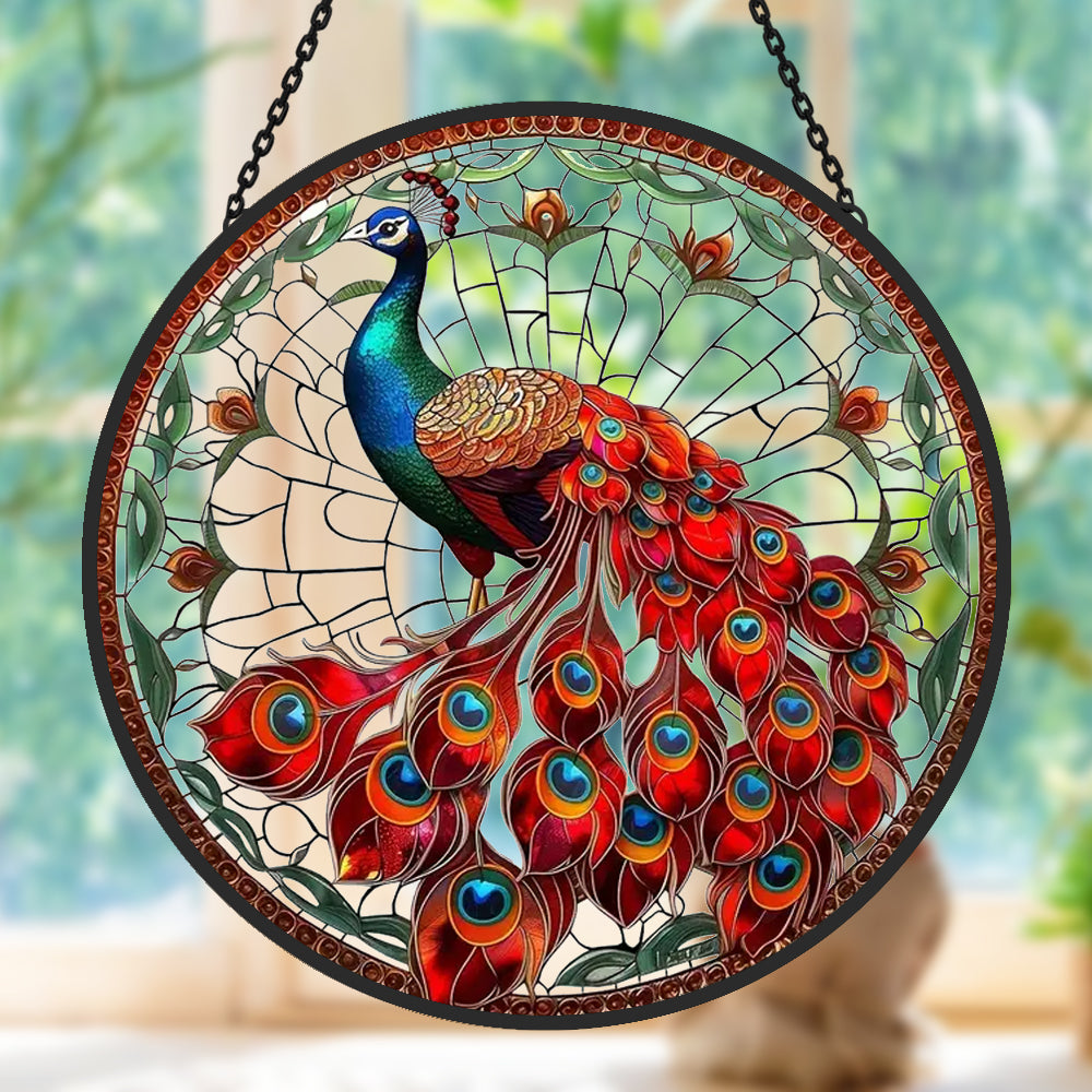 Peacock Sun Catcher Decoration Stained Glass Window Hanging