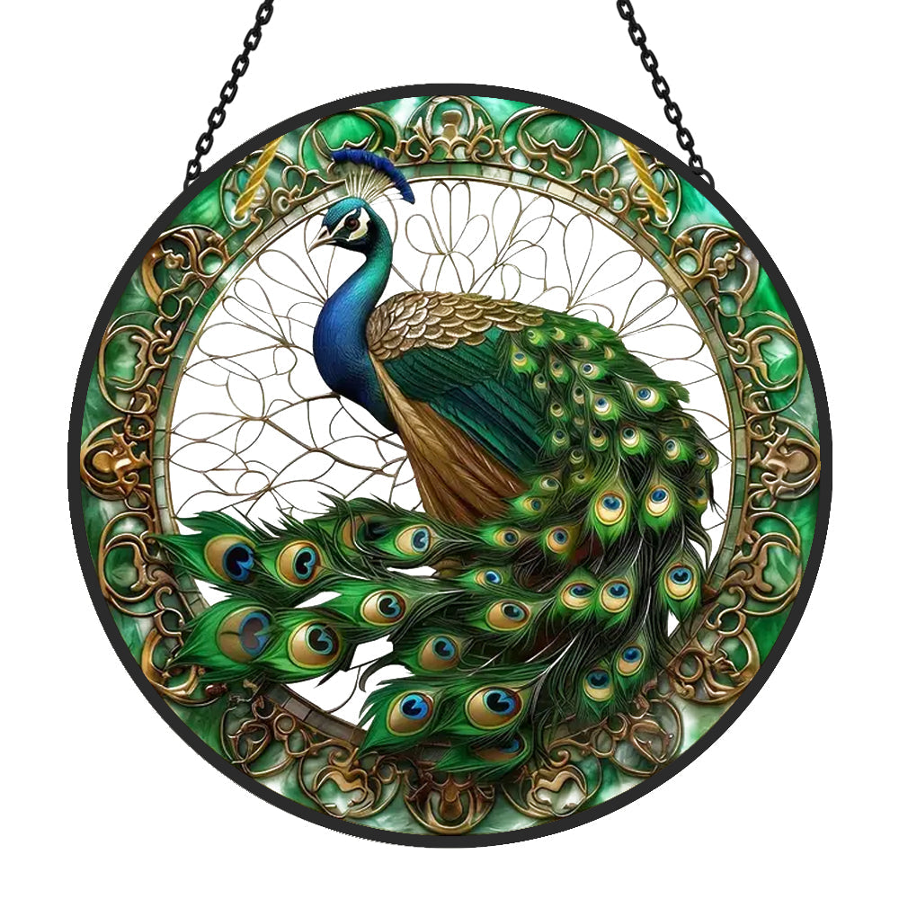 Peacock Sun Catcher Decoration Stained Glass Window Hanging