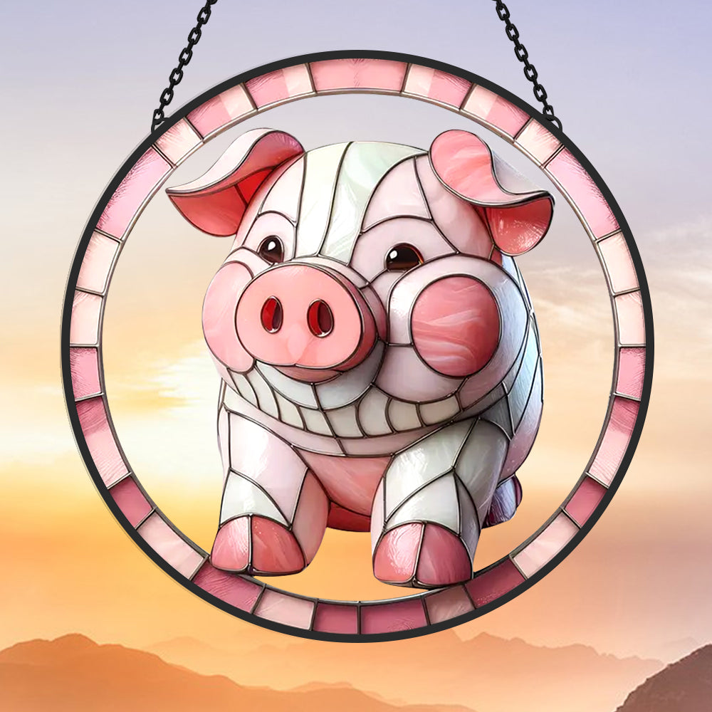 Pig Sun Catcher Decoration Stained Glass Window Hanging
