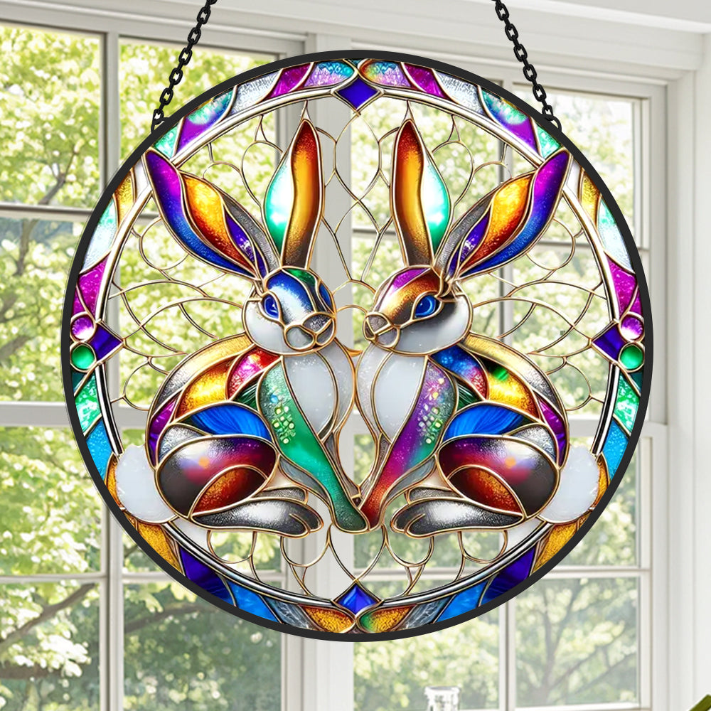 Rabbit Sun Catcher Decoration Stained Glass Window Hanging