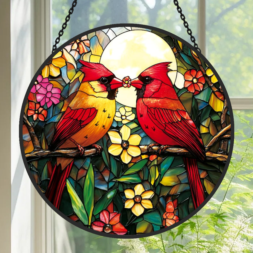 Red Bird Sun Catcher Decoration Stained Glass Window Hanging